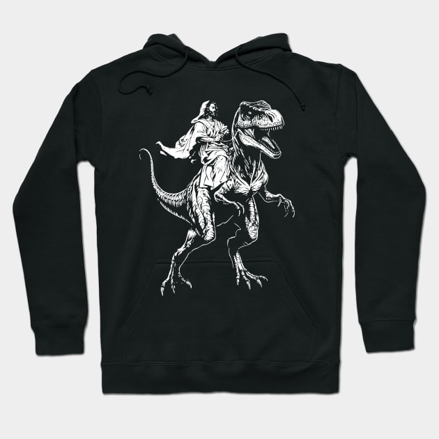 Jesus on a T Rex Dinosaur Funny Hoodie by Trippycollage